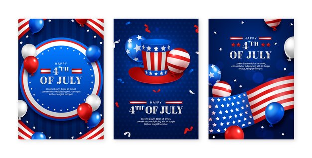 Coleção de cartões de saudação para a celebração do Dia da Independência dos Estados Unidos