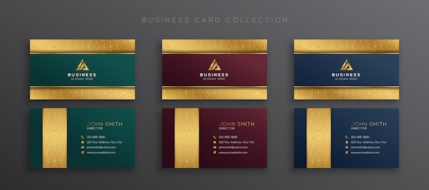 Coleção de cartões de visita dourados profissional com padrão geométrico