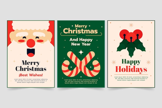 Coleção de cartões minimalistas de natal plana