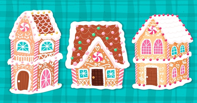Coleção de casa de pão de mel desenhada à mão