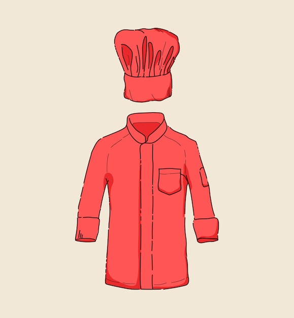 Coleção de casaco de chef desenhado à mão e chapéu de chef