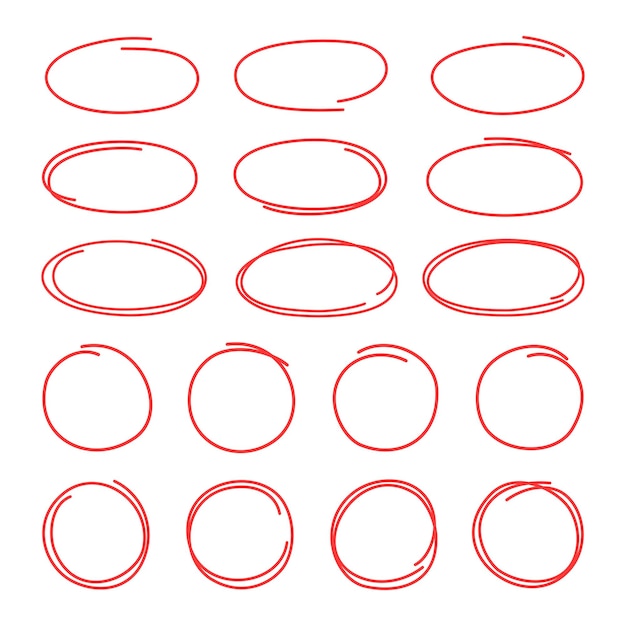 Coleção de círculo de rabiscos e marca oval
