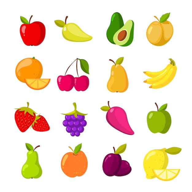 Coleção de clipart de vetor de frutas dos desenhos animados