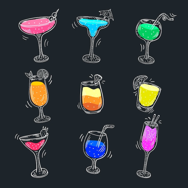 Coleção de cocktail de mão desenhada design