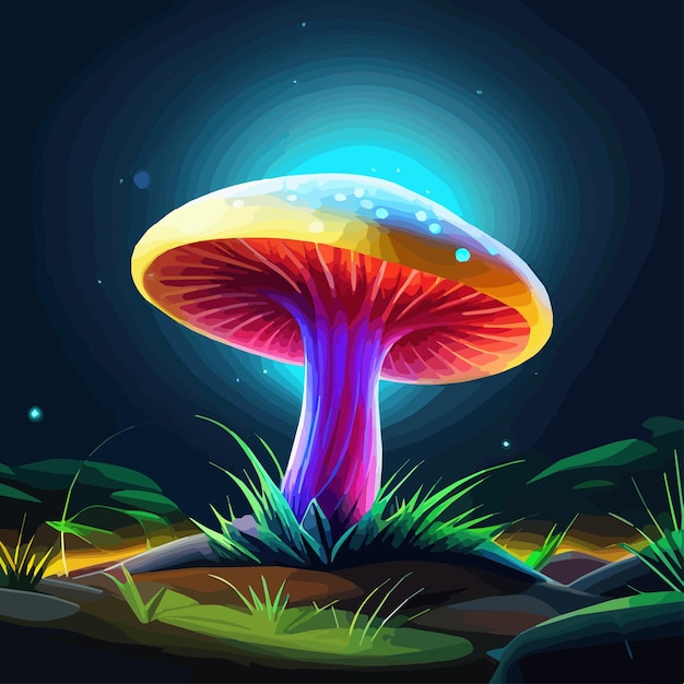 Coleção de cogumelos de fantasia mágica em estilo de desenho animado brilhando no escuro isolados grandes cogumelos