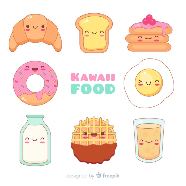 Vetor coleção de comida kawaii