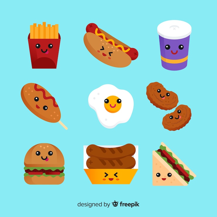 Vetor coleção de comida kawaii