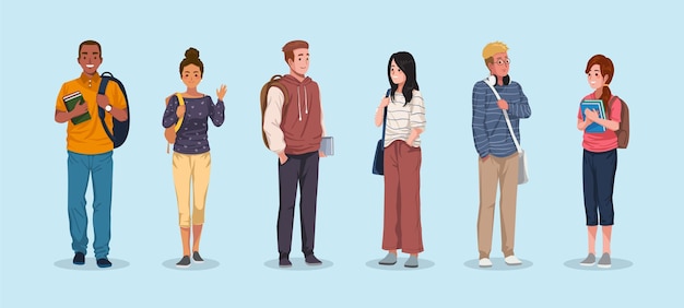 Coleção de conceitos de personagens universitários