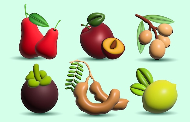 Vetor coleção de conjunto de ícones de frutas 3d