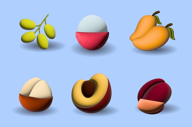 Coleção de conjunto de ícones de frutas 3d