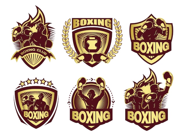 Vetor coleção de conjunto de logotipo de boxe dourado