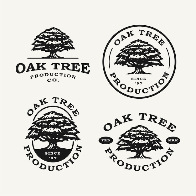 Vetor coleção de conjunto de logotipo vintage oak tree