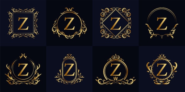 Coleção de conjunto de logotipo z inicial de quadro de ornamento de luxo.