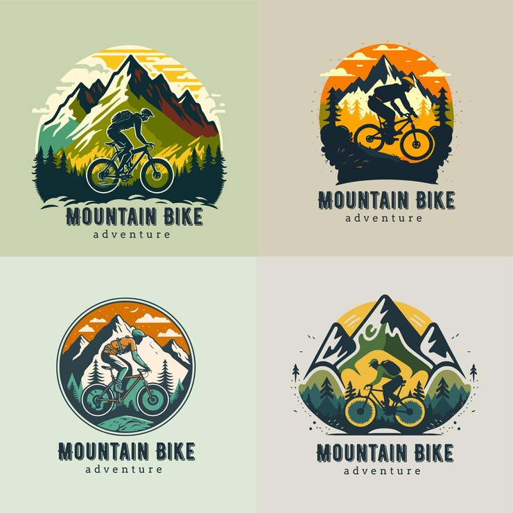 Vetor coleção de conjunto de logotipos de mountain bike distintivo de rótulo de logotipo vintage de bicicleta em declive
