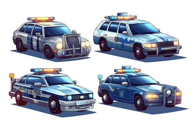 Vetor coleção de conjunto de vetores de carro de polícia design de clipart gráfico ilustração vetorial plana isolada em fundo branco