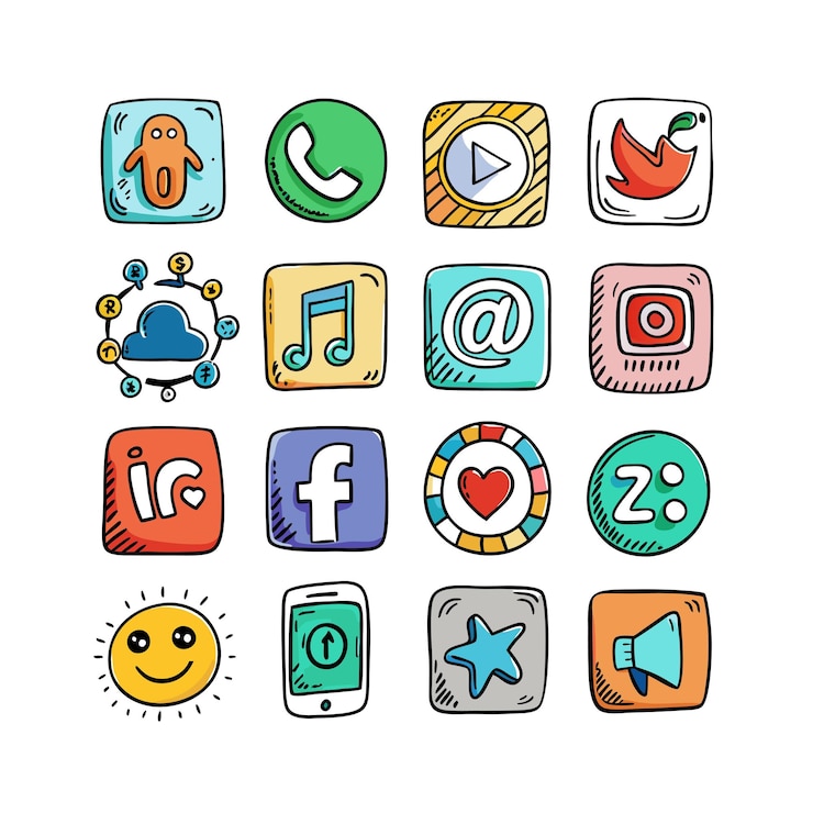 Vetor coleção de conjuntos de ícones de mídia social para sites e aplicativos móveis