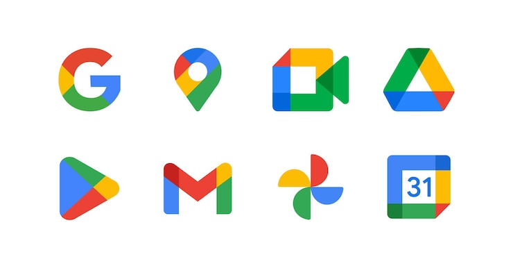 Vetor coleção de conjuntos de logotipos de aplicativos do google