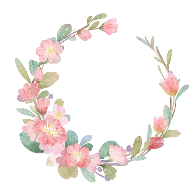 Coleção de coroa de buquê de flores rosa em aquarela vetorial