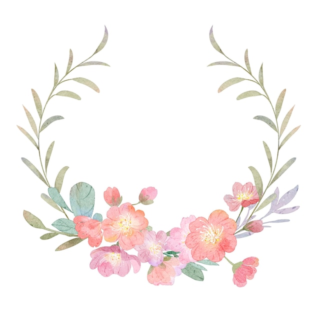 Coleção de coroa de buquê de flores rosa em aquarela vetorial