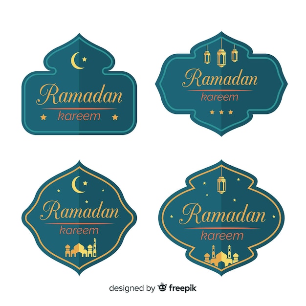 Coleção de crachá ramadan plana