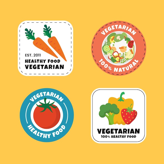 Coleção de crachás vegetarianos desenhada à mão