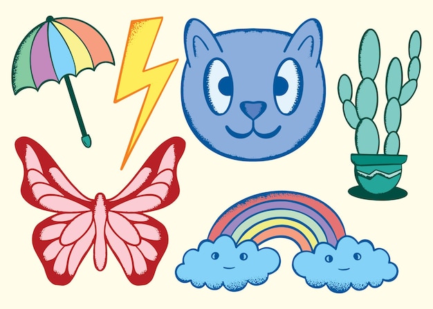 Coleção de crianças coloridas desenhadas à mão doodle ilustração para pôster de adesivos etc