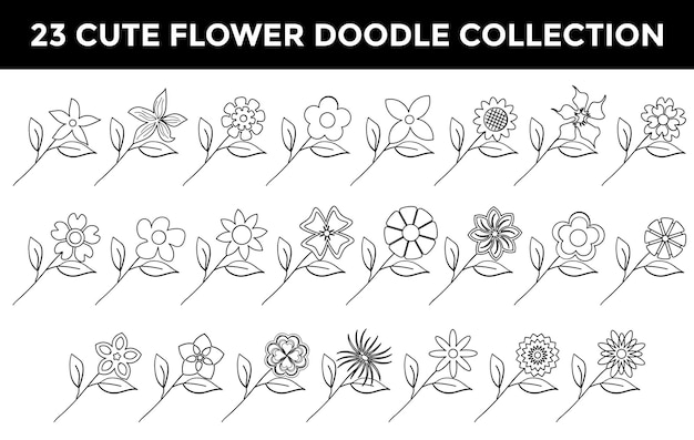 Vetor coleção de decoração de doodle de flores fofas