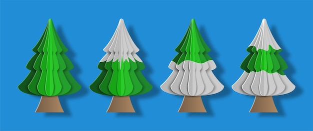 Coleção de decoração de natal, conjunto de elementos de árvore de natal, ilustração vetorial de corte de papel 3d