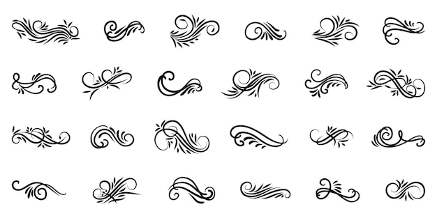 Coleção de decoração de ornamento de redemoinho Conjunto de elemento de design de moldura de ornamento de redemoinho preto
