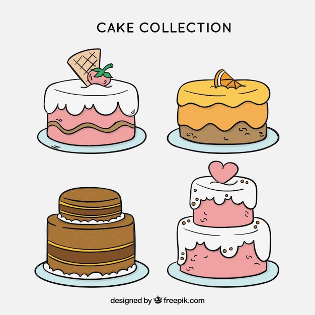 Coleção de deliciosos bolos com vidros