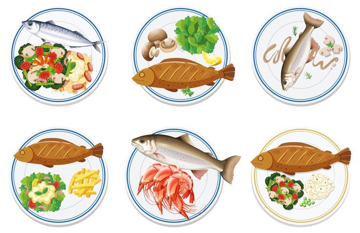 Vetor coleção de deliciosos pratos de peixe