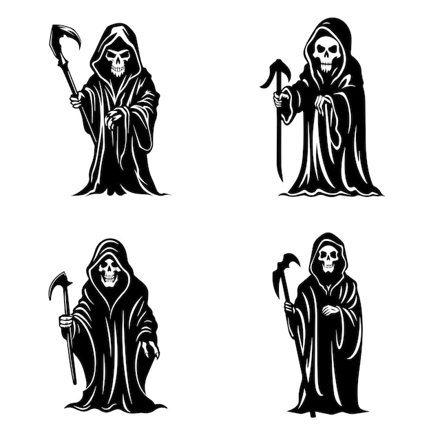 Coleção de desenho simples de Grim Reaper plano Halloween Grim Reaper