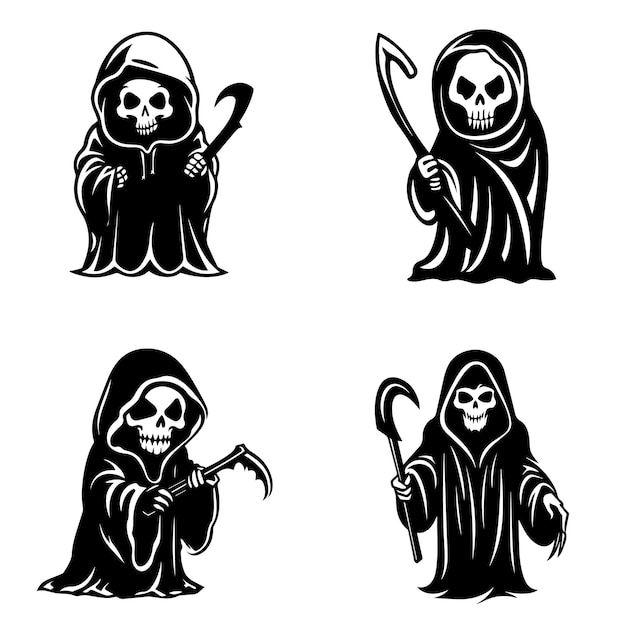 Coleção de desenho simples de grim reaper plano halloween grim reaper