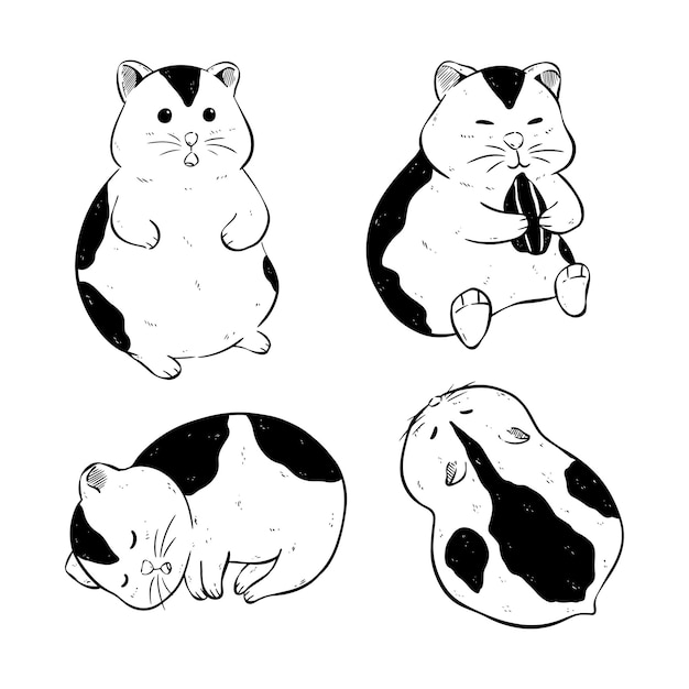 Coleção de desenhos animados de hamster fofo com rabiscos ou estilo desenhado à mão