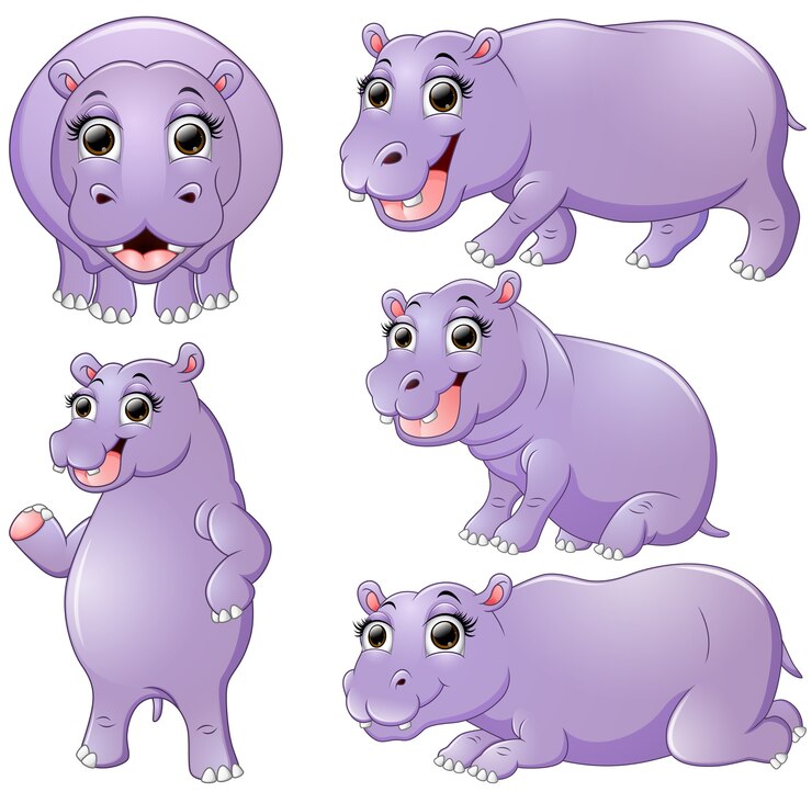 Vetor coleção de desenhos animados de hipopótamo