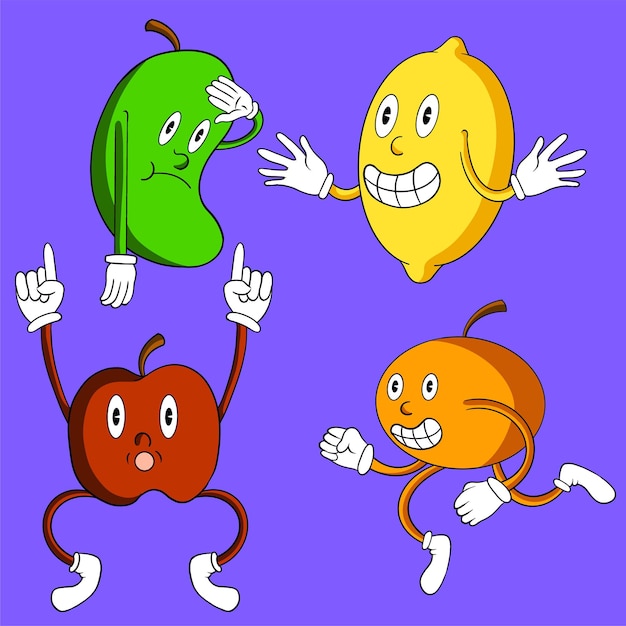 Coleção de desenhos animados de personagens de frutas fofas