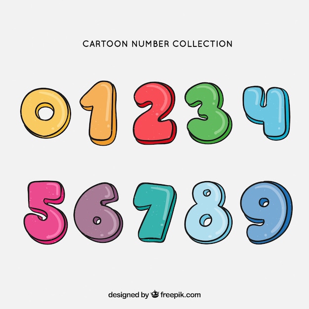 Coleção de desenhos animados número com estilo colorido