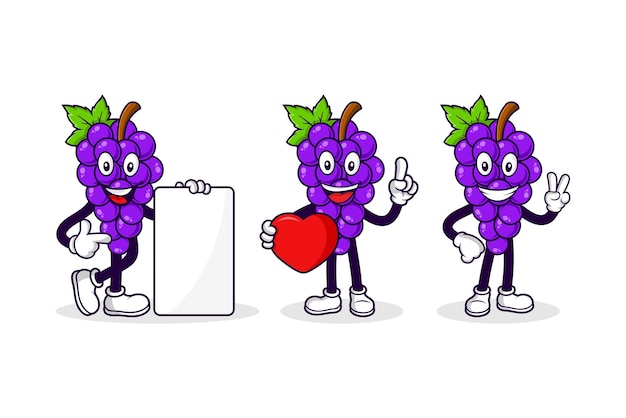 Vetor coleção de desenhos de personagens de desenhos animados de uvas