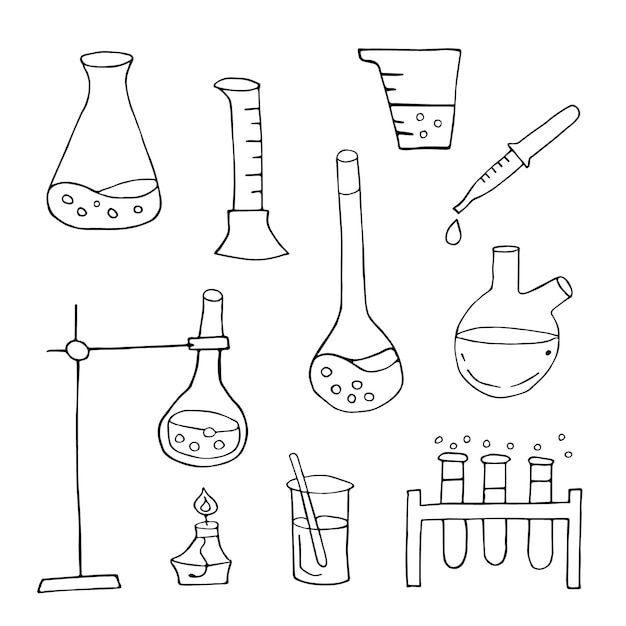 Coleção de desenhos de rabiscos de ciências de laboratório clínico