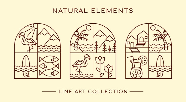 Vetor coleção de design de arte de linha de elemento natural