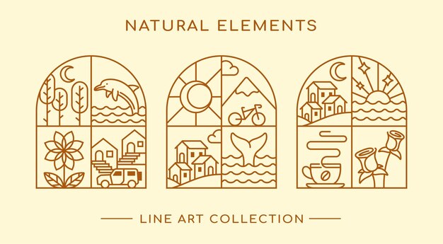 Coleção de design de arte de linha de elemento natural