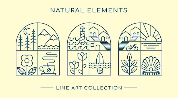 Coleção de design de arte de linha de elemento natural