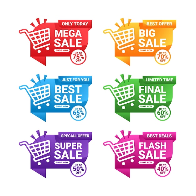 Coleção de design de cores de banner de promoção de carrinho de compras