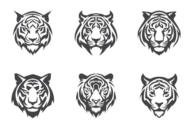 Vetor coleção de design de ilustração de logotipo de vetor de cabeça de tigre
