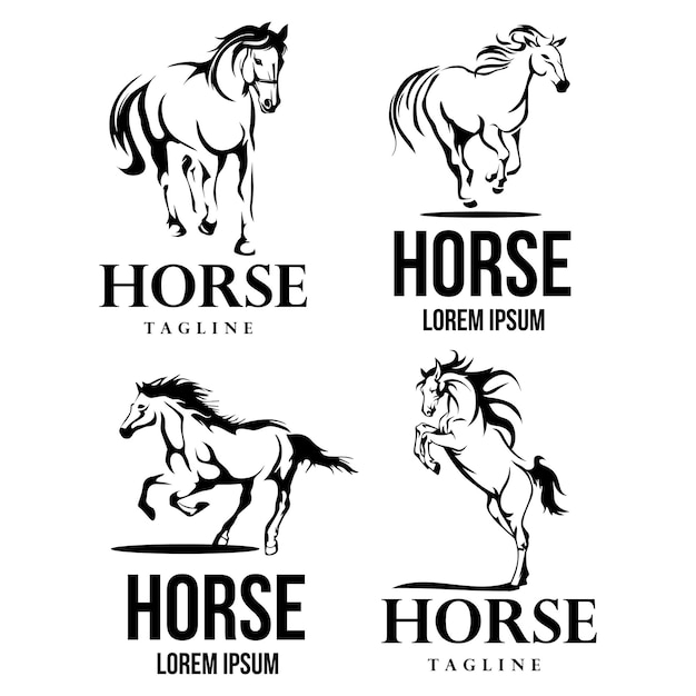 Coleção de design de logotipo de cavalo de arte em linha