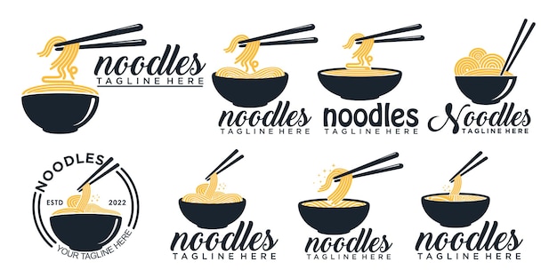 Coleção de design de logotipo de ícone de macarrão ramen para restaurante ramen com conceito único vetor premium