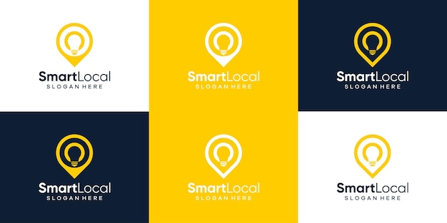 Coleção de design de logotipo de localização de pinos com ilustração vetorial gráfica de design de lâmpada Ícone de símbolo criativo