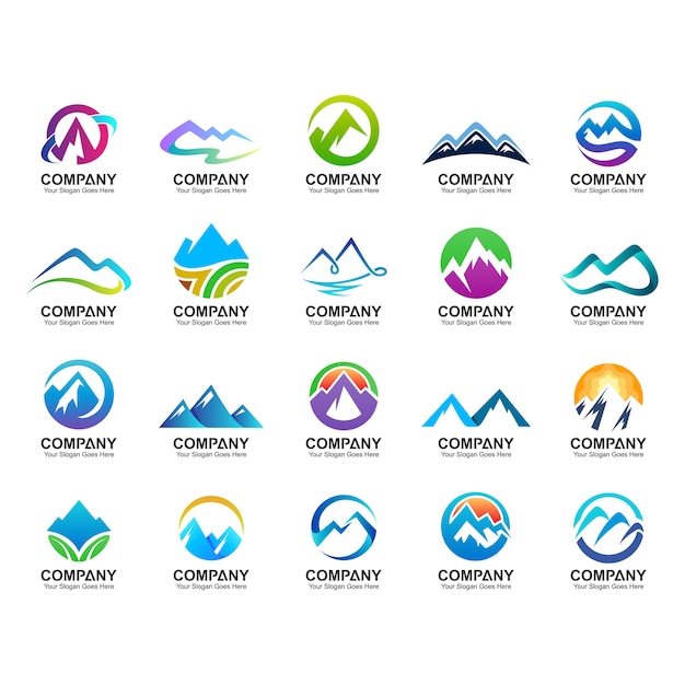 Coleção de design de logotipo de montanha, ícones de natureza, conjunto de logotipo de montanha abstrata