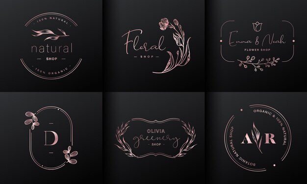 Vetor coleção de design de logotipo de ouro natural rosa