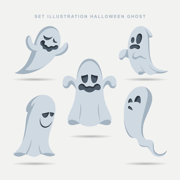 Vetor coleção de design de modelo plano fantasma de halloween